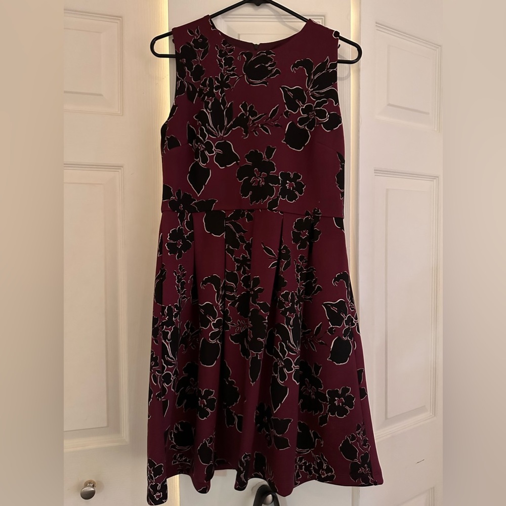 Size 10 deep purple and black floral print dress